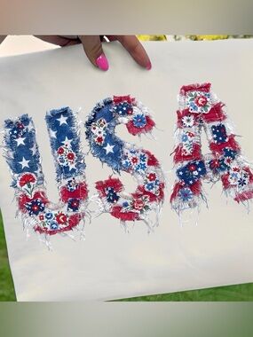 Patriotic Floral Patch Transfer Custom T-Shirt